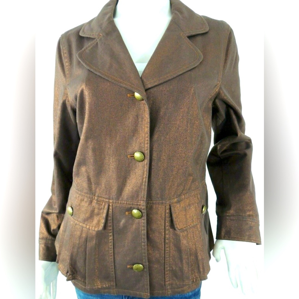 NorthStyle Metallic Brown Jean Jacket with Brass Buttons
